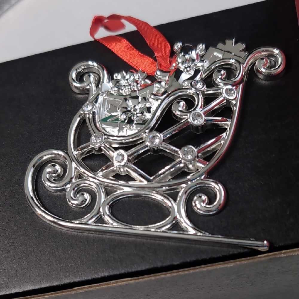 Lenox Silver Sleigh Ornament with Clear Gems